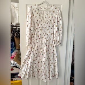 For Love and Lemons Wildflower Puff Sleeve Lace Trim Maxi Dress